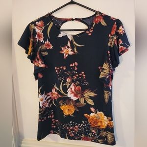 Floral key hole cut out blouse